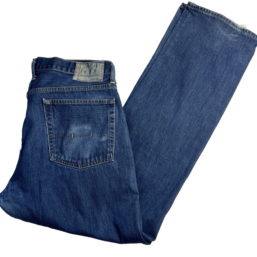 Vtg Y2K Faded Polo Ralph Lauren Men Blue Jeans Size 36x33 Distressed